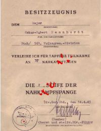 Награждение шпангой 2-й степени "За рукопашный бой" (серебро), 14.04.1945